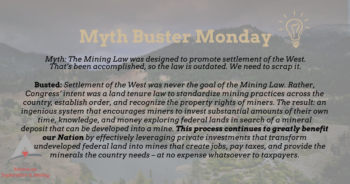 MiningAmerica's tweet photo. The Mining Law is still relevant today... #myth #mythbuster #mythbustermonday #miningmyth #mineralmonday #miningfacts https://t.co/lQHfQskd5i