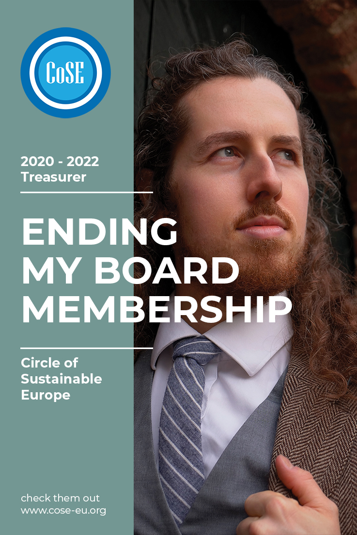 I am proud and honored to be making known my departure, and to have been a member of the NGO know as <a href="/CoSEurope/">Circle of Sustainable Europe</a>

Its been a wild ride, It has been an illuminating journey.

Farewell and Thank You.

Good Luck, God Speed, and do not fail in building that future we all deserve.👏
