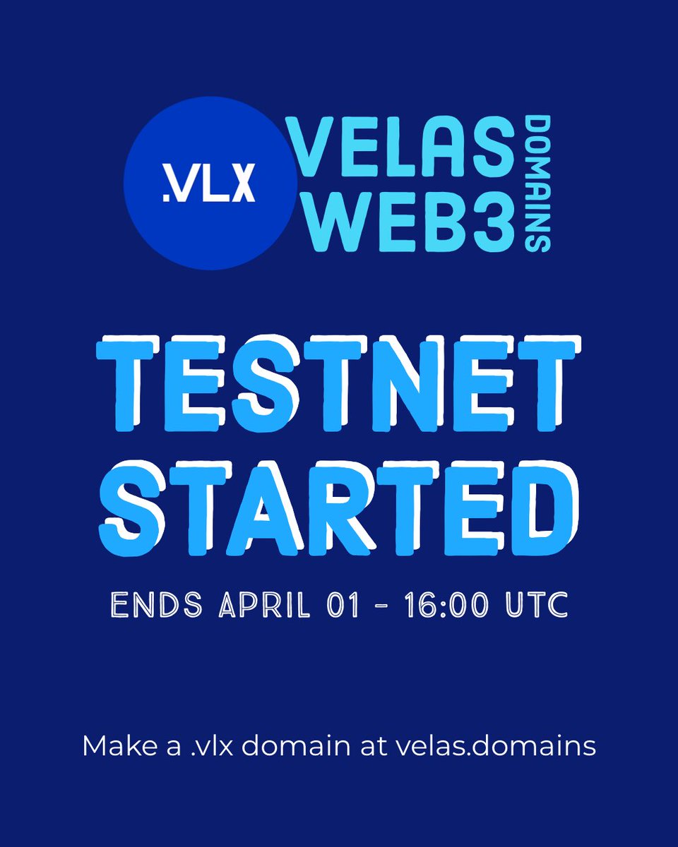 VelasDomains's tweet photo. 📡#Testnet has started

Goto: https://t.co/SDJ8RhFiLo

✅Participants will get early purchase (Pre-Sale) with big Discount🤑
✅Like &amp; RT &amp; Tag 3 friends to get free .vlx domains. 10 winners will receive 01 .vlx &amp; randomly selected
⏰Ends April 01 16:00 UTC
#velas #velasEVM #vlx https://t.co/IeFkbDYvfU