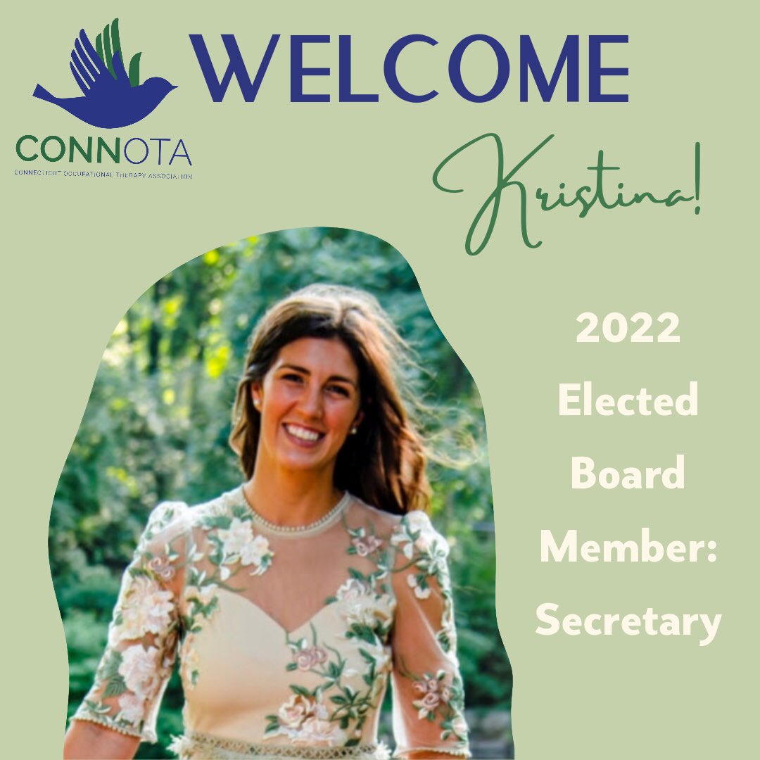 ConnOTA1's tweet photo. Welcome Kristina Cuoco, MOTR/L, CBIS as ConnOTAs new secretary! If you are interested, check out our other opportunities: Members for Professional Development Team, Special Interest Section Co-Chair and Government Affairs. More information at https://t.co/onLanh7pvh 😊 https://t.co/OBuUumoCje