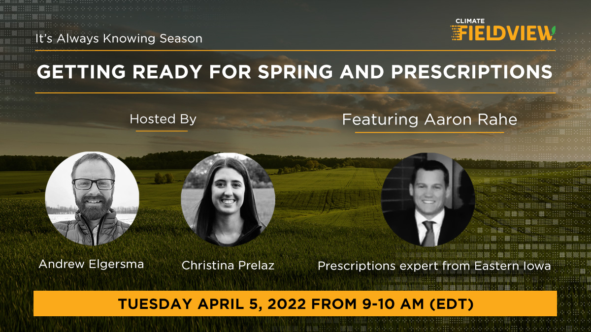 #EastCdnAg are you FieldView ready for spring? If not, make sure to join us on April 5th at 9am EDT @AndrewClimate and <a href="/christinaprelaz/">Christina Prelaz</a> will chat cab app review, prescriptions, app sheds and more with special guest Aaron Rahe. Click here to save your spot: bit.ly/3iPM3DK