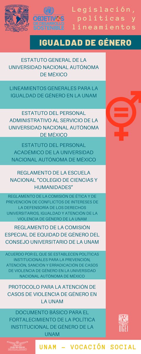 DGEI__UNAM's tweet photo. #IgualdadDeGenero Consulta a detalle la legislación, las políticas y los lineamientos universitarios para seguir impulsando la igualdad de género en nuestra casa de estudios #ODS5 
🔎https://t.co/qbBuvq7Zzf

#UNAMVocaciónSocial #DGEI https://t.co/FSWG2EWQBY