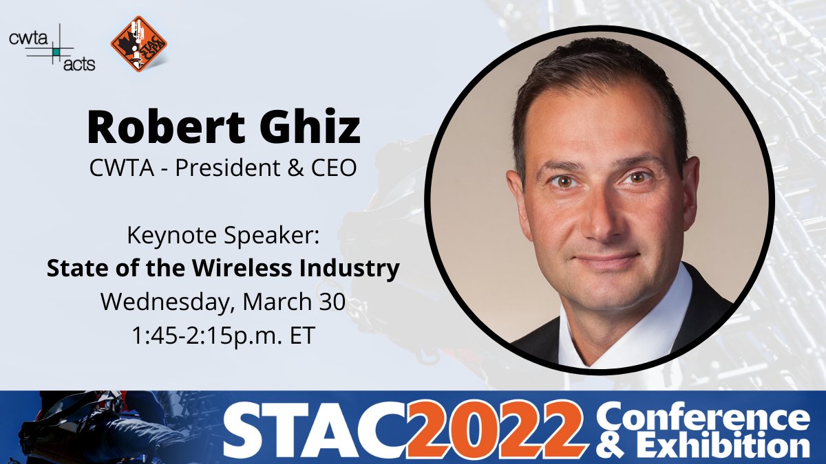 STAC_CSPA's tweet image. Join us at 1:45 p.m. ET for the final #STAC2022 presentation – a rousing keynote by @CWTAwireless president and CEO @RobertGhiz on the state of Canada’s wireless industry.