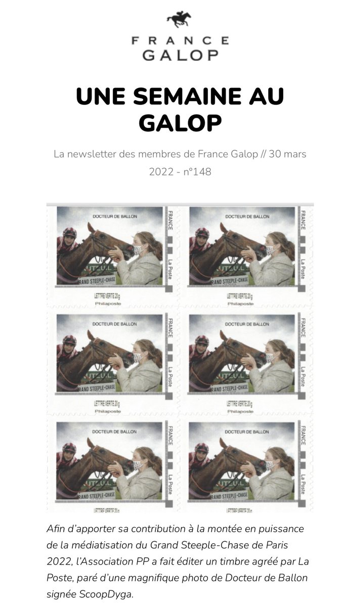 Merci à <a href="/francegalop/">France Galop</a> de relayer l’initiative de ce timbre qui rencontre un bon succès ! Nous tirons tous dans le même sens au bénéfice de la popularité de l’obstacle ! <a href="/Hippo_Auteuil/">Hippodrome_Auteuil</a> <a href="/hhtassin/">Hubert Tassin</a>