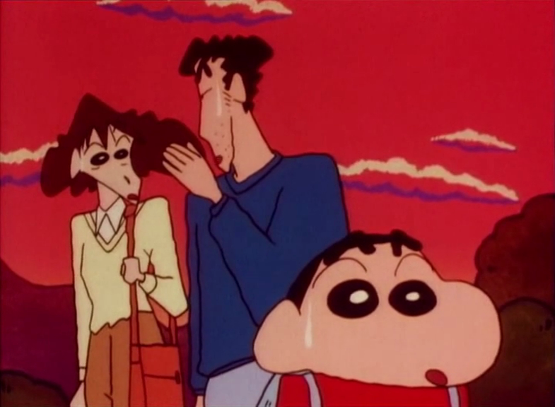aalong64's tweet photo. Crayon Shin-Chan developed a unique filmmaking style to solve the issue of framing adults with tiny children in the same shot: lots of extreme high and low angles, and pushing characters way into the foreground or distance. https://t.co/NMdNsBydvE