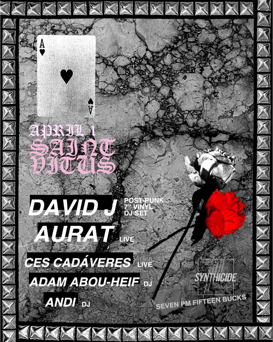 Postpunk Project (@postpunkproject) on Twitter photo The legendary <a href="/davidjhaskins/">davidjhaskins</a> of Bauhaus and Love & Rockets will DJ and all 7” vinyl post-punk set from his 70s and 80s collection this Friday at <a href="/saintvitusbar/">Saint Vitus</a> 🦇✨
TIX: link.dice.fm/XgekXKhxGob The legendary <a href="/davidjhaskins/">davidjhaskins</a> of Bauhaus and Love & Rockets will DJ and all 7” vinyl post-punk set from his 70s and 80s collection this Friday at <a href="/saintvitusbar/">Saint Vitus</a> 🦇✨
TIX: link.dice.fm/XgekXKhxGob
