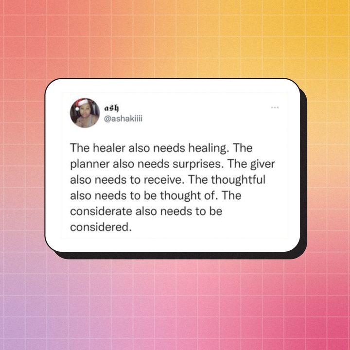 It’s easy for us to fall into roles within our families and social circles, but it’s important to be aware when there’s an imbalance in emotional labor. ⁠Loving this reminder from <a href="/ashakiiii/">αѕнαкi 🌺</a> to share the load, and give (or receive) support when we need to 💗⁠