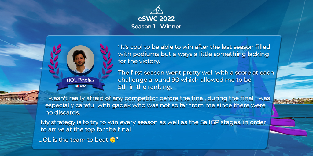 Virtual_Regatta's tweet photo. [#VRInshore] How does it feel to win @UOLpepito? 👀
 
🔜 Stay tuned, season 2 of the eSailing World Championship will come soon! https://t.co/XTomlKPgVj