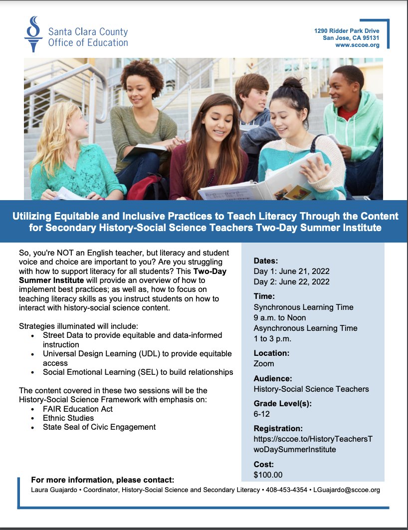So, you're not an English teacher? 👀 Let's discuss and learn ways to teach literacy through the History-Social Science Content! 🌞 Two-Day Institute on 6/21 and 6/22. Register at sccoe.to/HistoryTeacher… #teachliteracythroughcontent