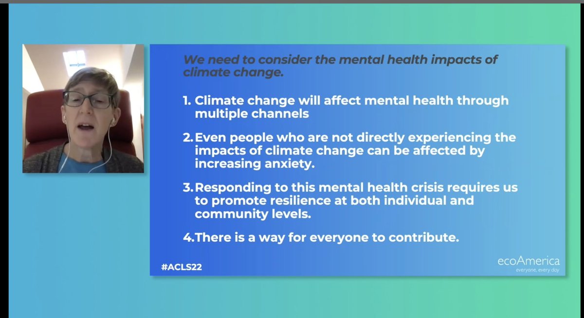 thgreendoc's tweet image. This morning, Professor Susan Clayton @woostercollege links emissions to emotions as she underlines the many ways climate changes mental health @ecoAmerica #acls22