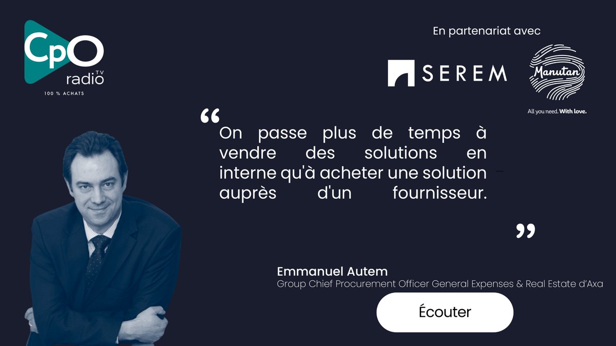 CPORadio_tv's tweet photo. [INTERVIEW] 🎙️ | Le "Wellbeing" au coeur de la stratégie d'@AXAFrance .

Emmanuel Autem, Group Chief Procurement Officer General Expenses &amp; Real Estate d'AXA s'exprime sur son métier et sur l'évolution du monde des achats.

👂 Écoutez son podcast sur : https://t.co/xLjhUwOysc https://t.co/IwXmd6aKHQ