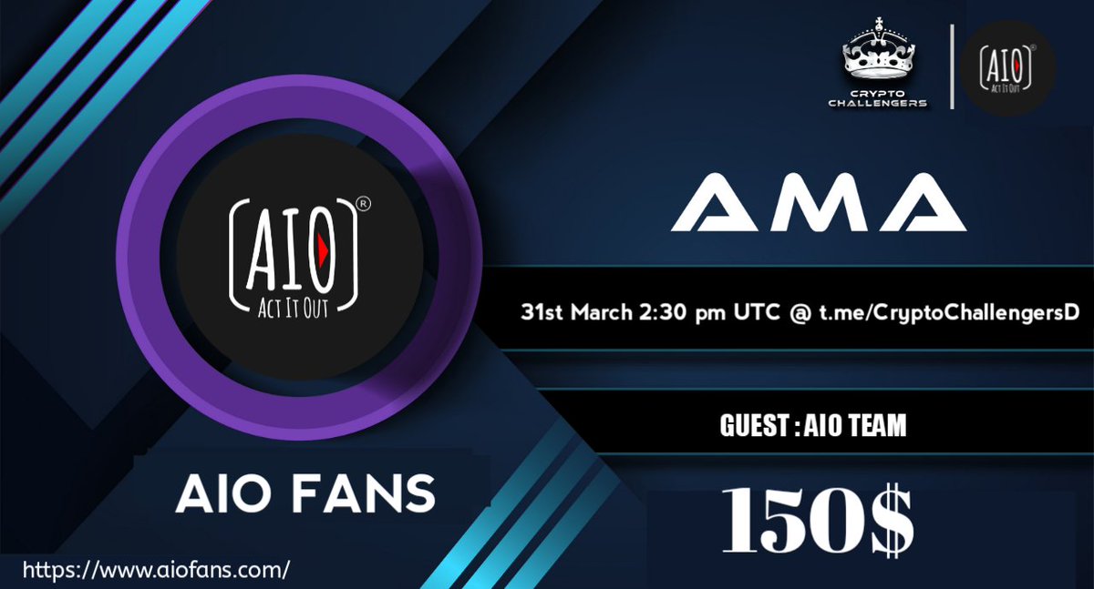 c_challengers's tweet photo. CryptoChallengers Announced #AMA With AIO FANS on 31st March 2022
| 2:30 PM UTC |

VENUE
https://t.co/64FN6tzSU4

REWARDS : 150$

RULES
1. Follow in Twitter :

@c_challengers

@aio_fans 

2. Like and retweet
3. Comment Question by Tagging 3 Friends (max4questions) https://t.co/WjtGGmLG4m