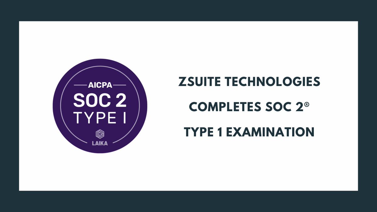 ZsuiteTech's tweet photo. ZSuite Technologies has completed its SOC 2 Type 1 examination. This accomplishment furthers the company’s commitment to making digital #commercialescrow and #subaccounting easier, faster, safer and more secure and #compliant. Read more here: https://t.co/vaNgNKBTvM https://t.co/oXjGC45ZlW
