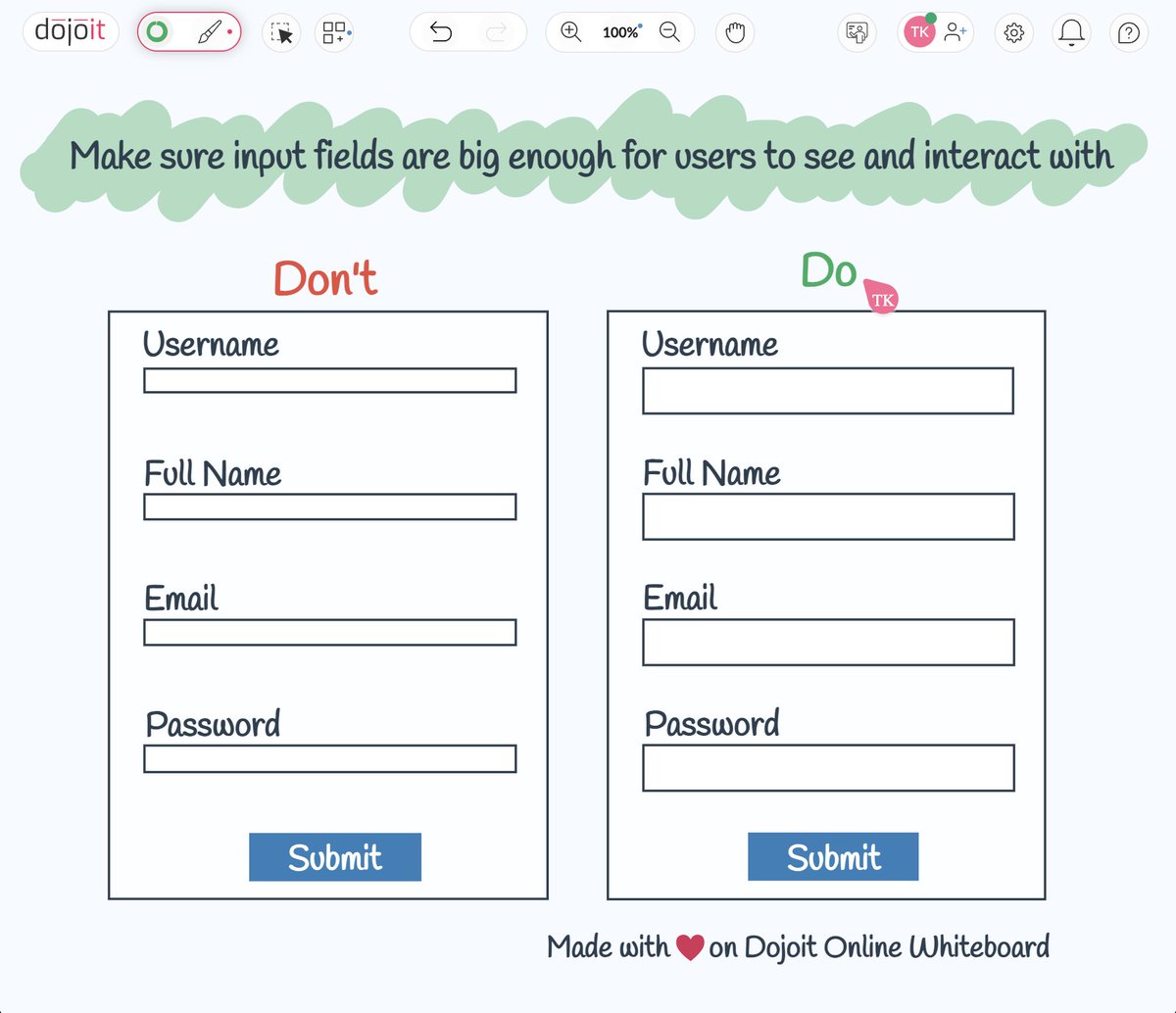 tkjeda's tweet photo. Tip#82: Make sure input fields are big enough for users to see and interact with.
Whiteboard View: https://t.co/LLiHlaqXml
#100UXTips #UX #UI #Product #Design #100DaysOfCode #Dojoit #remotework #onlinelearning #workfromhome https://t.co/NIdkktcNJo