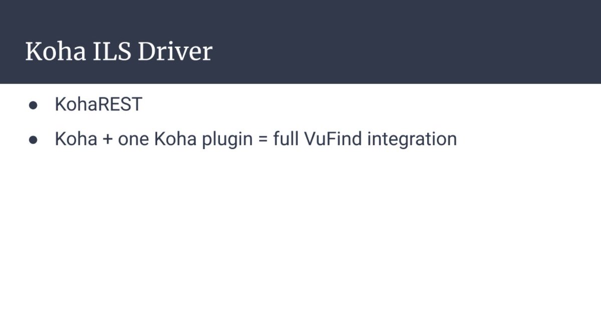 EquinoxOLI's tweet photo. Plus there's the @kohails #VuFind Driver - which has been implemented for a long time w/ @NatLibFi . #equinoxEDU #oss #FOSS #discoverylayer #librarytech https://t.co/4HJffnUMGc