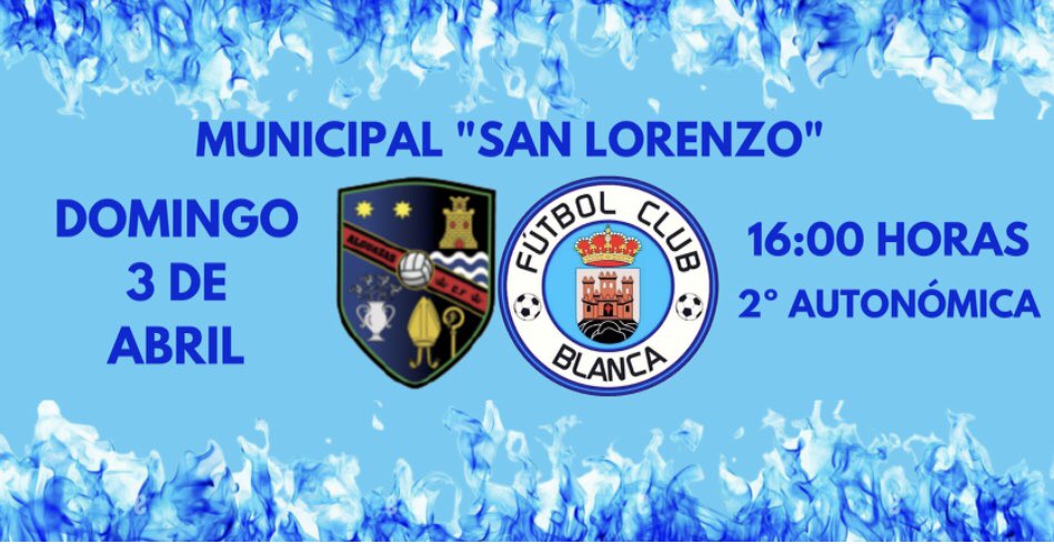 ⚽️ 20ª Jornada⚽️
🏟Municipal de San Lorenzo🏟
📅 Domingo, 3 de Abril📅
⌚️16:00⌚️
⚔️ Alguazas C.F. ⚔️

#vamosblanca #2autonomica #ffrm #futbol