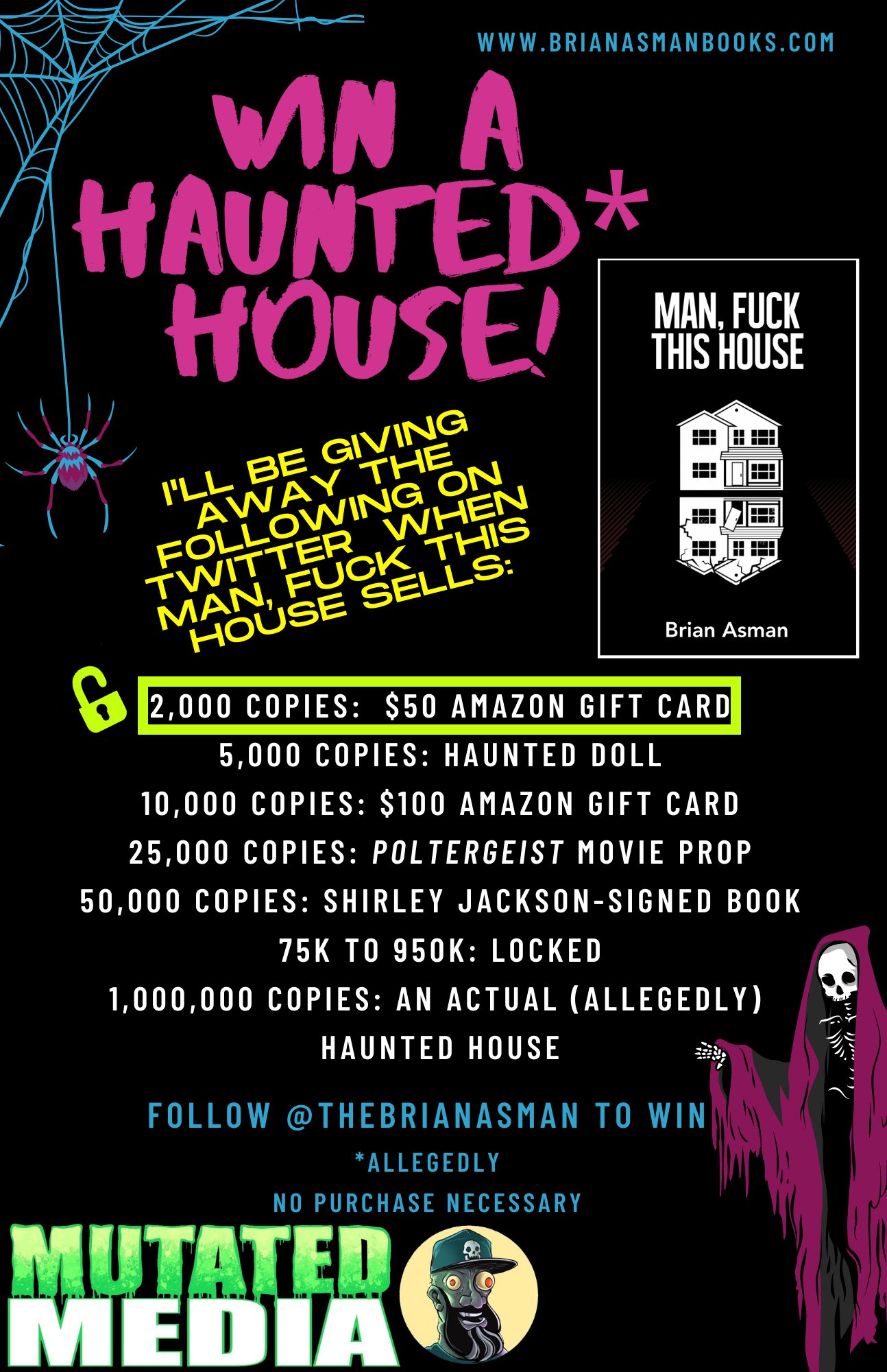 Brian Asman on X: *CONTEST UPDATE* First step goal in my Win a Haunted  House contest is unlocked! Giving away a ton of cool prizes to promote my  book MAN, FUCK THIS