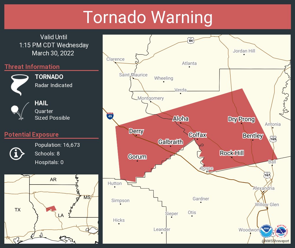 NWS Tornado on Twitter "Tornado Warning including Colfax LA, Dry Prong