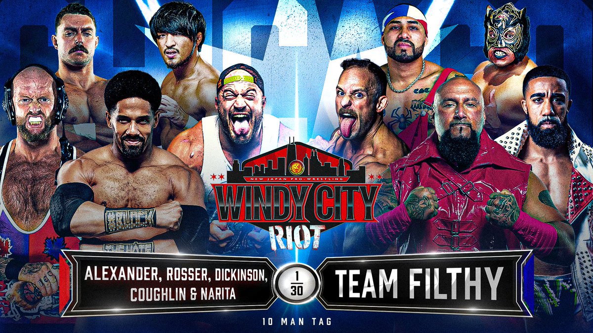 NJPWofAmerica's tweet photo. 💨💨Match Announcement!💨💨
10 Man Tag Action at Windy City Riot April 16th! 

💨Team Filthy vs. @realfredrosser @DirtyDickinson @AlexCoughlin93 @rennarita_njpw @Walking_Weapon 

Tickets are SOLD OUT! 
Catch the event live on @FiteTV
Watch: https://t.co/tacgSHPcYP

#njRiot #njpw https://t.co/irZ8yqGaFg