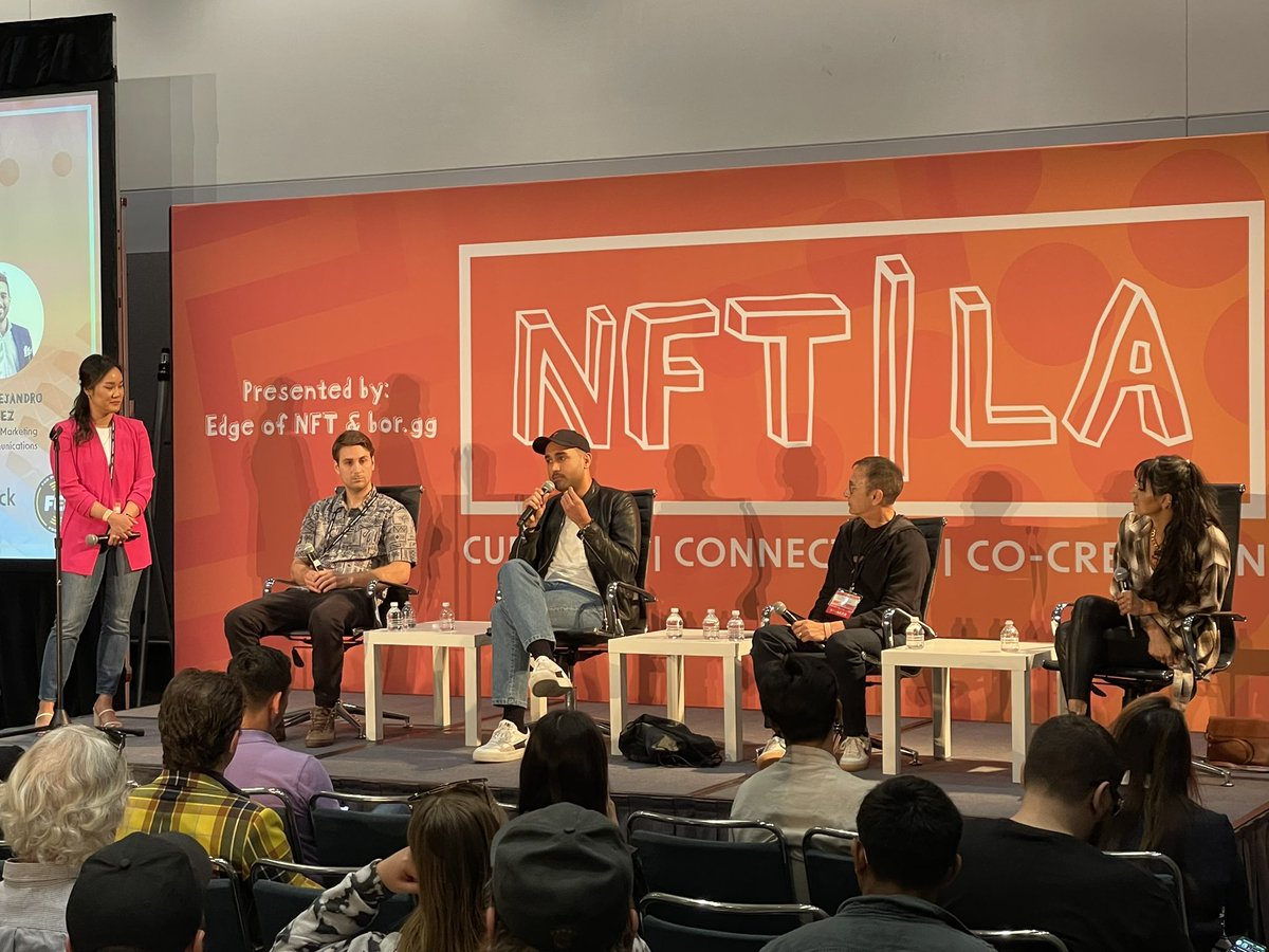 blockchainbeach's tweet photo. Storytelling on web3, @Variety’s @heidi_chung moderates the “Media and Entertainment NFTs” panel with Litizen One, @Adhrucia, Bob Bacon, and Ivan Alejandro Perez @NFTLAlive #nfts #nft https://t.co/4NZkAQI2Kh