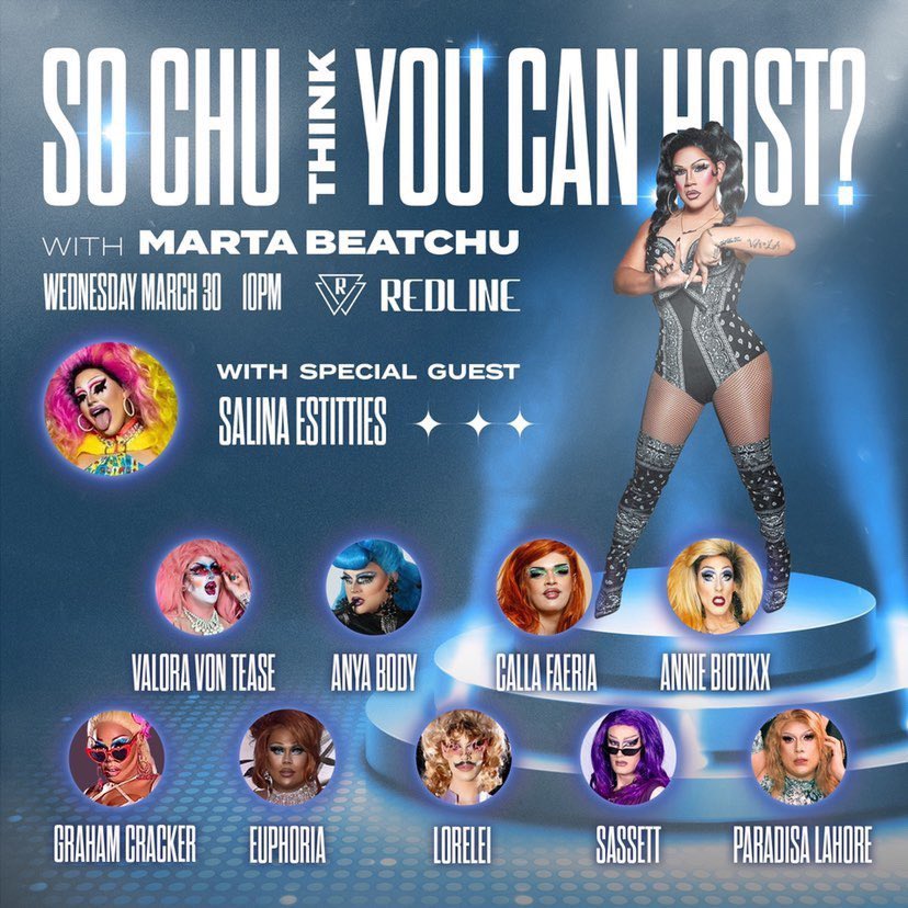 anniebiotixx's tweet photo. Tonight!!! Come watch some amazing performers compete for our very own show at @RedlineDtla! Hosted by the fab @MartaBeatChu #LAdrag #losangeles #drag @ILoveGayLA https://t.co/OEIWIumy9g