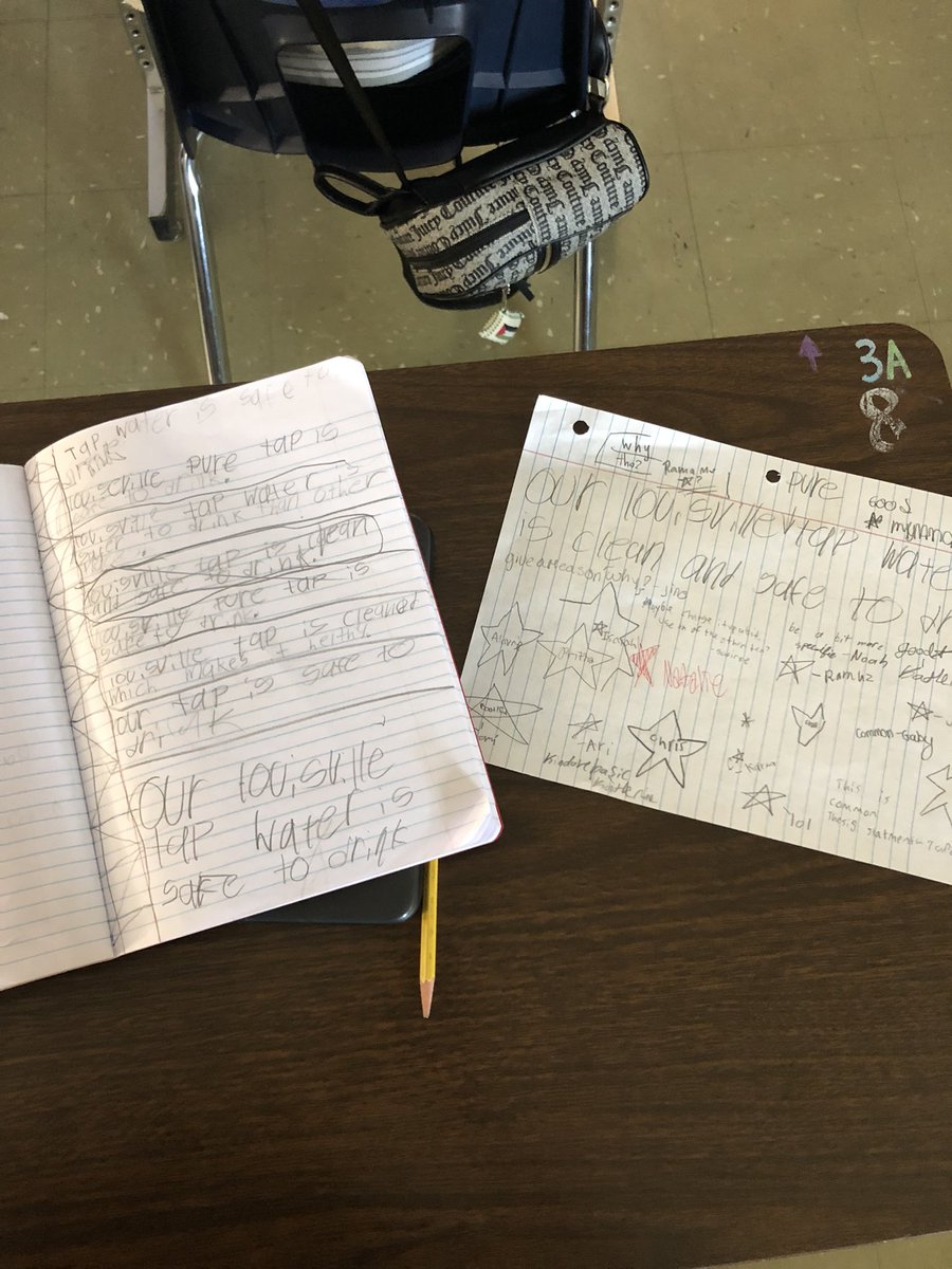 wheeler5th's tweet photo. We’ve been working hard to decide if we think tap water is safe. After much research, and a visit with @louisvillewater students are beginning to make their claims. Today we worked on revising our thesis statements. #wordsarepowerful #researchers #educateddecisions @paul_emerich https://t.co/l5OKBF2DvB