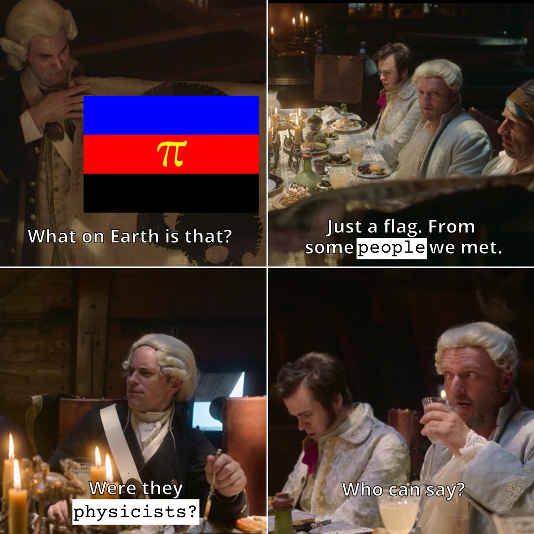 polyamproud's tweet photo. we couldn't help but notice a couple scenes in "our flag means death" that hit kind of close to home 🤣🤣

if you're unsure whether to watch—we checked it out for the queer pirates and were not disappointed.

#polyamory #polyamorousflag https://t.co/RG8jBlRhXa