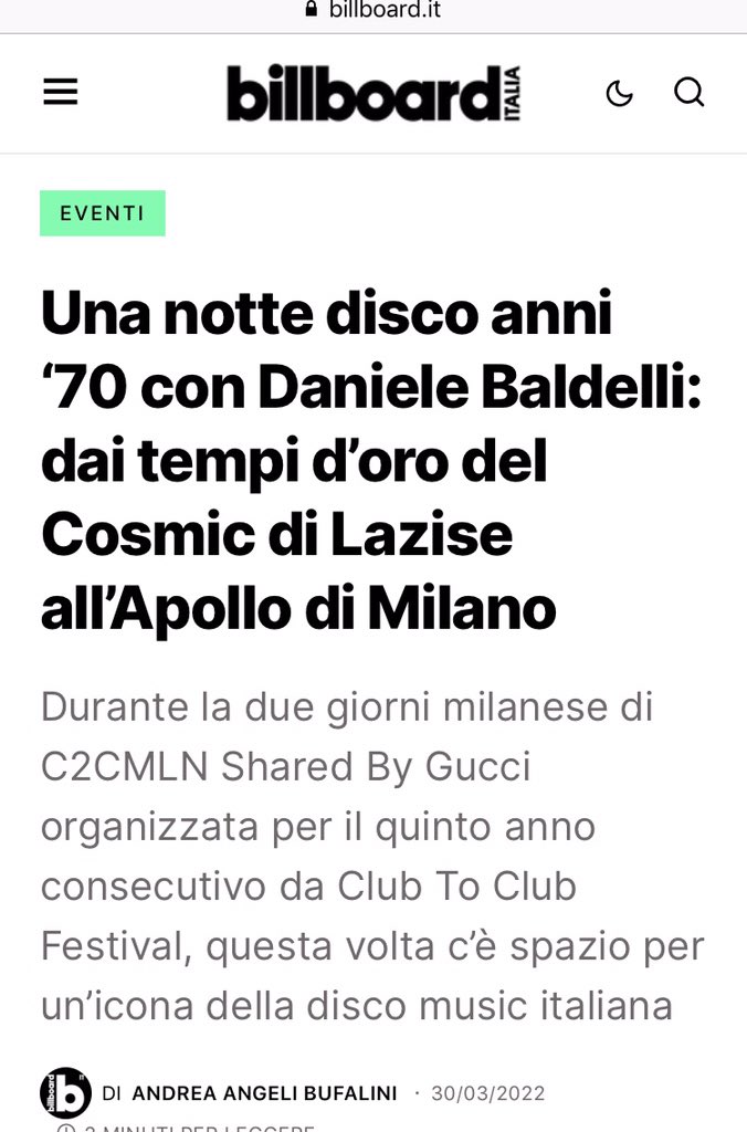 AndreaAngeliBuf's tweet photo. Ecco il mio lancio su @BillboardItalia delle due serate milanesi #Club2ClubMLNSharedByGucci del 1/4 serata #discomusic con #DanieleBaldelli #PhysicalTherapy #Apollo #Gucci #DiscoDiva
#ClubToClub #dj #clubbing #LaStoriaDellaDiscoMusic @GiovSavastano https://t.co/yy4reDgxf0 https://t.co/cJUSgXJzCL