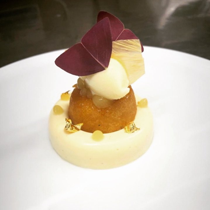 Rum Baba, Mount Gay Rum, Madagascar Vanilla Mousse, Pineapple Sorbet <a href="/OnePicoDublin/">One Pico | 30 years</a>