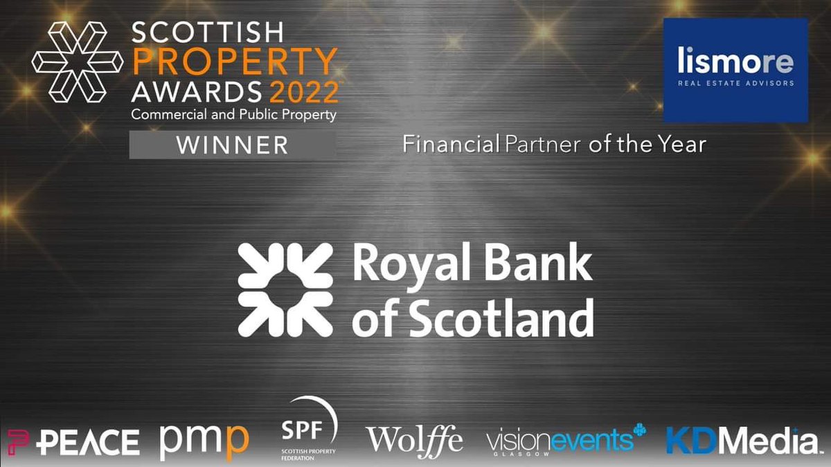 scotpropawards's tweet image. The WINNER of the Financial Partner of the Year sponsored by Lismore Real Estate Advisors is @RBSCommercial @RBSBusiness #scottishpropertyawards #scotprop22 #comprop #realestate