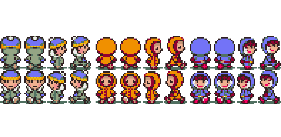 NCade56's tweet photo. BBBBRRRR it's cold! A few cozily dressed NPCs for @FAMROMHACK ! #earthbound #pixelart https://t.co/lbRWFDpprE