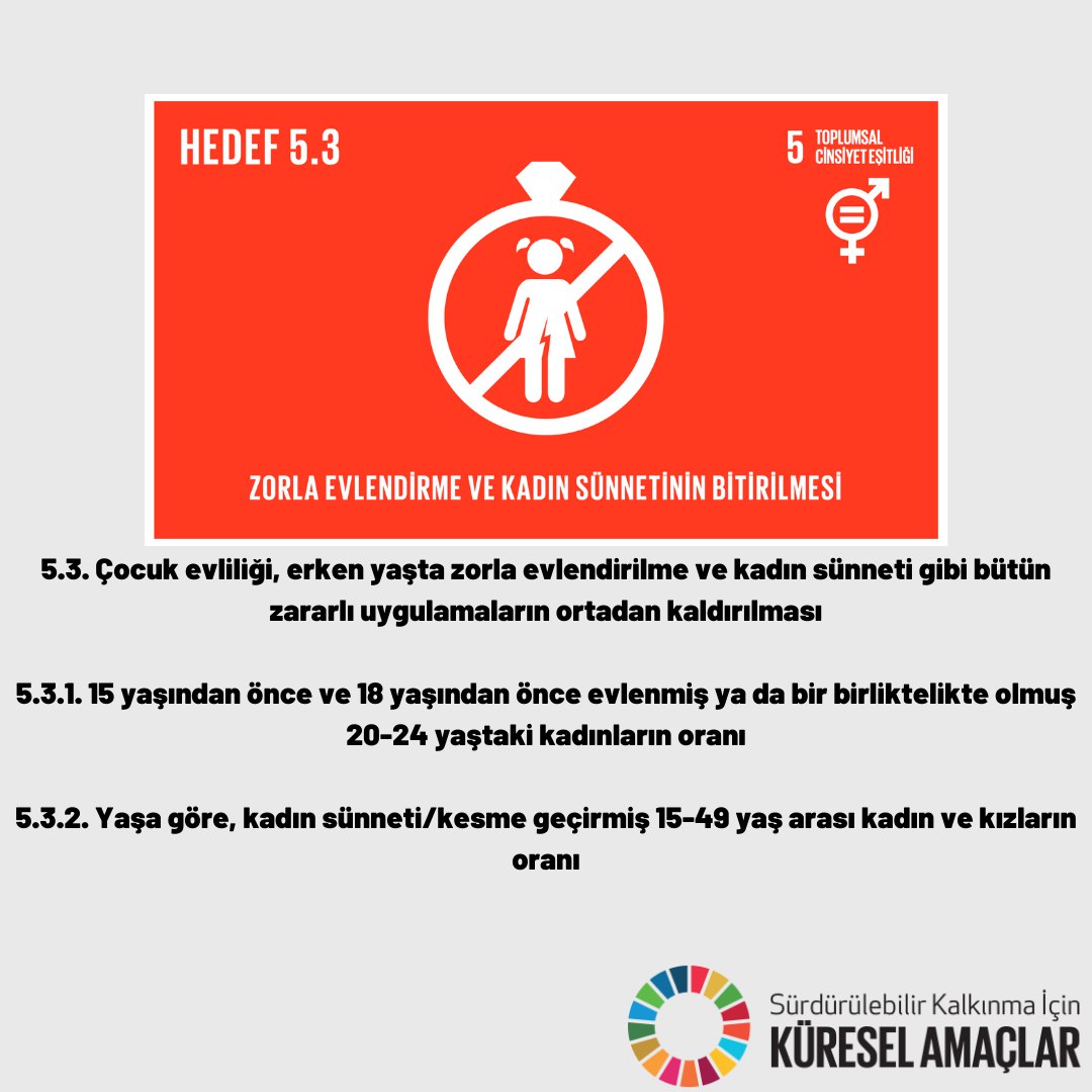 UNDP'nin Sürdürülebilir Kalkınma İçin Küresel Amaçları arasında 5.sırada bulunan Toplumsal Cinsiyet Eşitliği hedefleri nelerdir? 
detaylar bio'daki linkte mevcuttur.