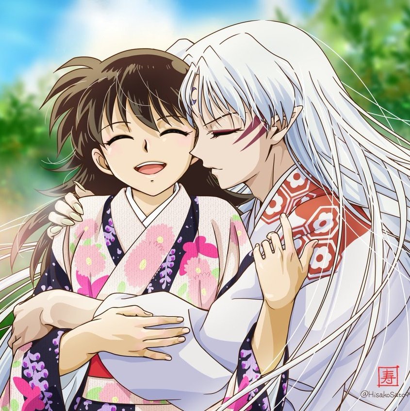 princesessh's tweet photo. SessRin in Hisako Sato's artworks will forever be my favourite depiction of them 🤍 I still want to believe that they were exactly like this in their honey moon phase (that Sunrise did not show us 🥲) https://t.co/DxiJANOIEj