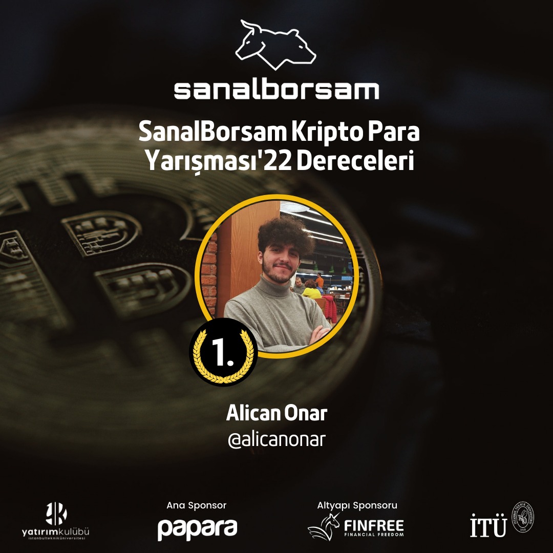 İTÜ Yatırım Kulübü ve SanalBorsam ekibi olarak bu sene ilk kez gerçekleştirdiğimiz SanalBorsam Kripto Para Yarışması'nın birincisi Alican Onar'ı başarısından ötürü tebrik ederiz.🥇

#yatirimkulubu #sanalborsam #yatırımkulübü #itü
