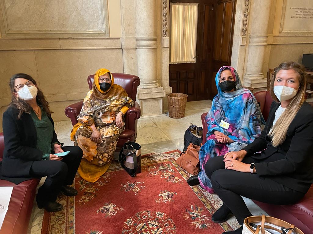 ReteSaharawi's tweet photo. Nelle foto: l'Onorevole Antonella Incerti, l'Onorevole Doriana Sarli, l'Onorevole Yana Chiara Ehm, Fatima Mahfud, rappresentante saharawi in Italia, e la Ministra della Salute Kheira Boulahi Bad. https://t.co/Brm8goEBkl