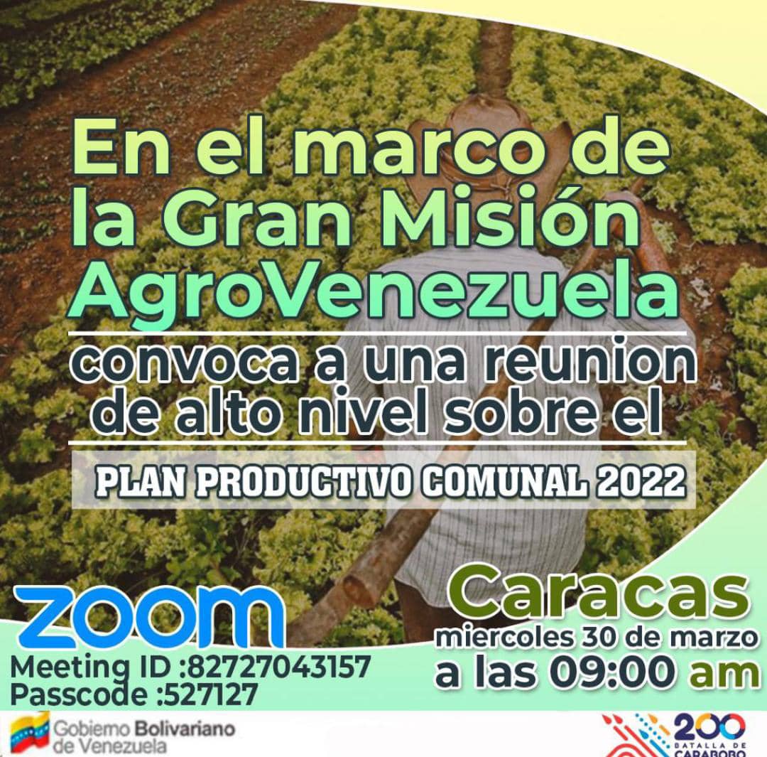 #30DeMarzo 🌱En el marco de la Gran Misión AgroVenezuela @MPP_Comunas y sus entes adscritos #Monagas,  participan desde la sede de <a href="/MinAgriculturaV/">MinAgriculturaVe</a>  #Maturín, en  la video conferencia Plan Productivo comunal 2022.
<a href="/jaarreaza/">Jorge Arreaza M</a>