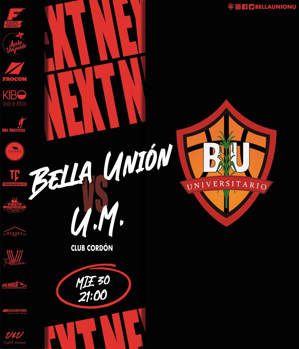 🔺EL DEBUT🔻
 🏀TE ESPERAMOS PARA ALENTAR AL ROJO🏀
📆Fecha 01
🏀 Bella Unión U. vs Universidad Montevideo
📍Club Cordón 
⏰ 21:00 hrs