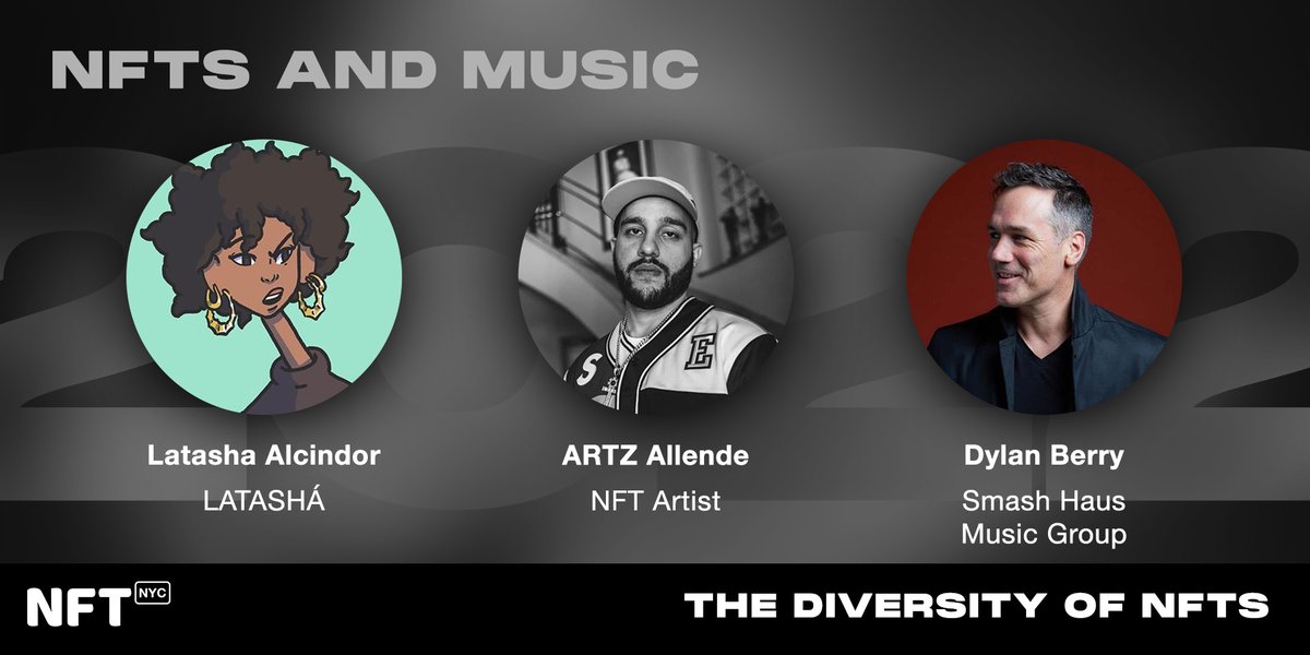NFT_NYC's tweet photo. Today we're highlighting 3 Music NFT Speakers at #NFTNYC2022
@callmelatasha, Artist, Lyricist, Head of Community Programming @ourzora
@ARTZisArtsy, Hip-Hop Artist, Curator, Event & NFT Producer
Dylan Berry, Award-winning music producer, talk show host & entrepreneur https://t.co/dHOrbEU6Ch