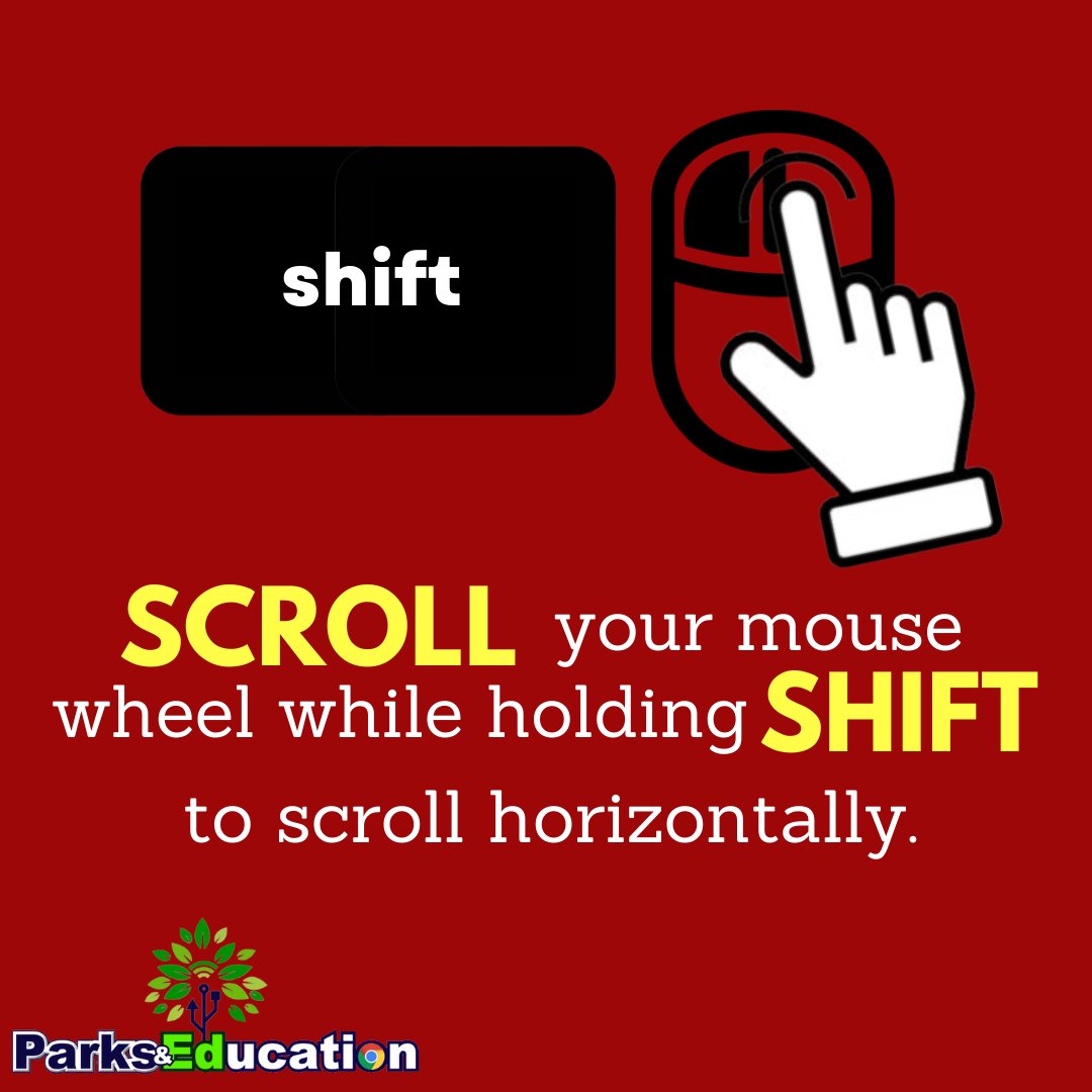 ParksnEducation's tweet photo. Did you know that your mouse wheel can scroll horizontally as WELL AS vertically?!! 🐭🖱️😳🤯
#keytips #mousetips #edtech #edtechteachers #teachers #computer #keytip #teachertwitter #edutwitter #edtechchat #education https://t.co/PCVfwyIB4W