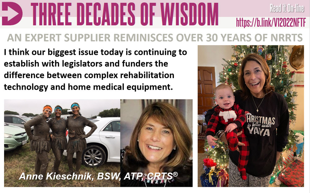 NRRTS's tweet image. NRRTS DIRECTIONS. Three Decades of  Wisdom. Anne Kieshnik Reminisces Over 30 Years of NRRTS. Read It Right Here. #ComplexRehabTechnology. b.link/V12022NFTF