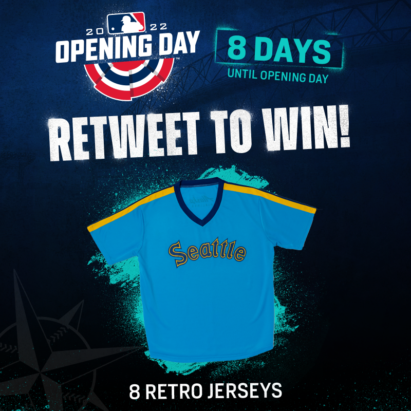 Mariners's tweet photo. ⚾️ RETWEET TO WIN ⚾️ 

8️⃣ days, 8️⃣ winners! Just hit retweet for a chance to win one of these retro jerseys. #SeaUsRise