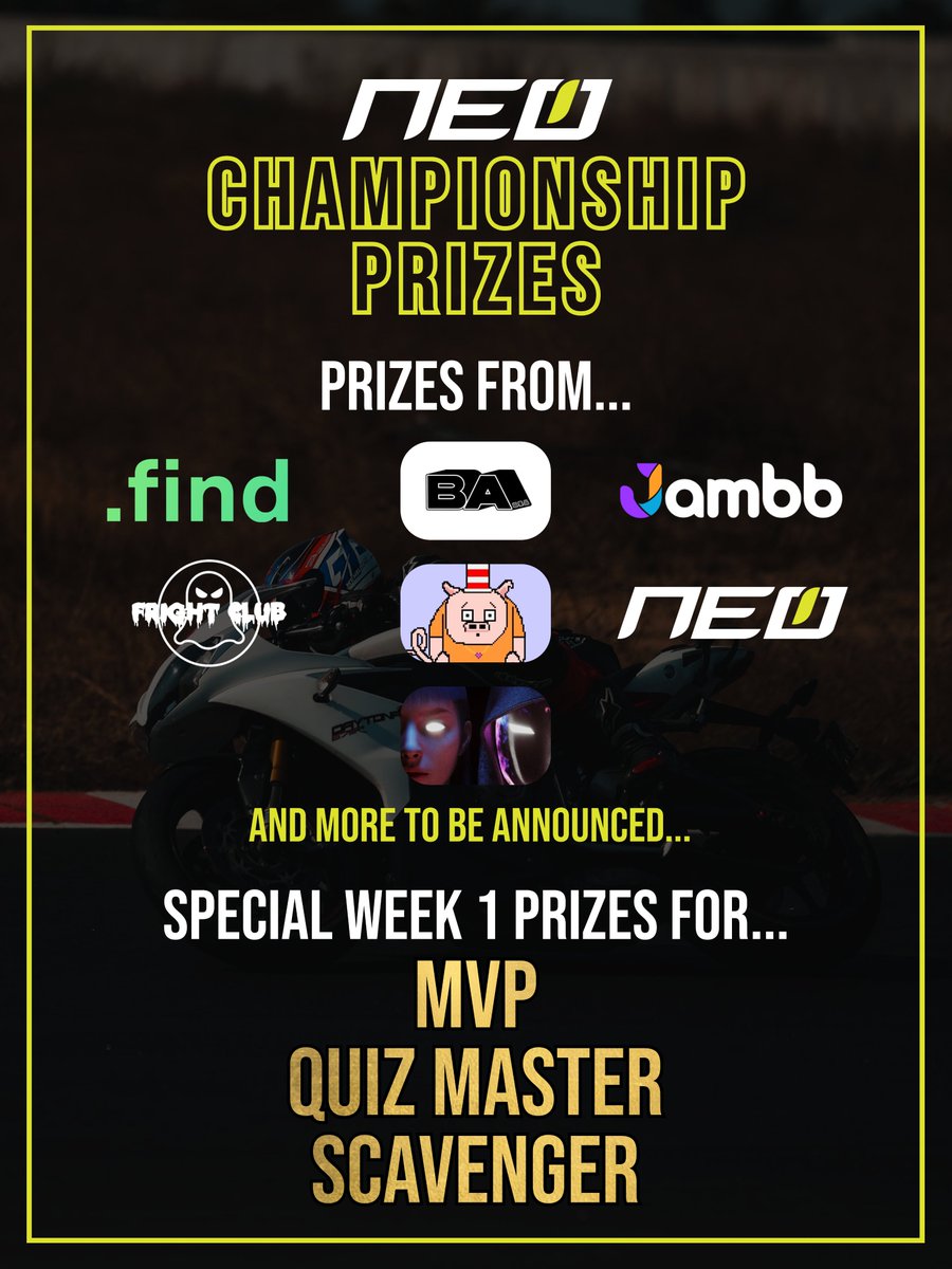 NeoCollectibles's tweet photo. What is a Championship without prizes?

Boring...

So we have lots of prizes in the Neo Championship🏆

Including prizes from:
@JambbApp 
@afterfuture_nft 
@findonflow 
@ItsFrightClub 
@Piggos_nft 
@BlockanimeHQ 
and more that will be revealed later in the #NeoChampionship https://t.co/4vqVknFwJO