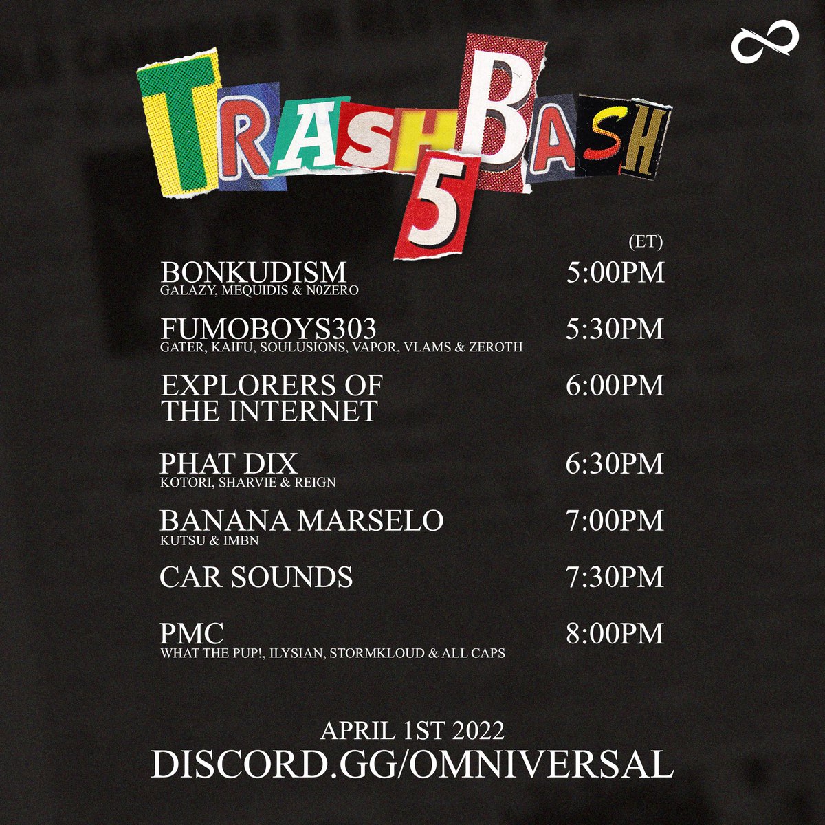 OMNVRSL's tweet photo. Trash Bash 5. April 1st 2022. World renowned EDM festival featuring the most exquisite and next-gen garbage sets. 
https://t.co/nFdlQvRdD4 https://t.co/dJpHJGzPpM