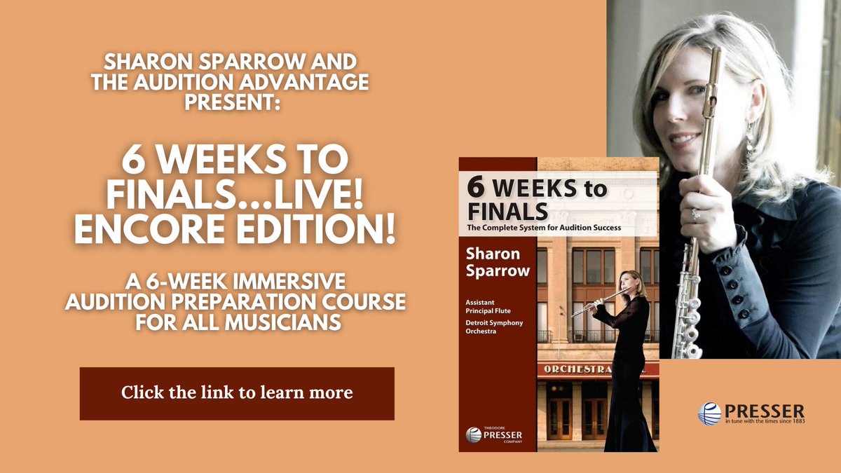 Theodore Presser Co. (@theodorepresser) on Twitter photo Are auditions in your future? Acclaimed Detroit Symphony Orchestra flutist Sharon Sparrow, author of “6 Weeks to Finals”, will present a 6-week audition preparation seminar in Detroit, Michigan from April 24th to Saturday, June 4th. To learn more, visit sharonsparrow.com/the-audition-a… Are auditions in your future? Acclaimed Detroit Symphony Orchestra flutist Sharon Sparrow, author of “6 Weeks to Finals”, will present a 6-week audition preparation seminar in Detroit, Michigan from April 24th to Saturday, June 4th. To learn more, visit sharonsparrow.com/the-audition-a…