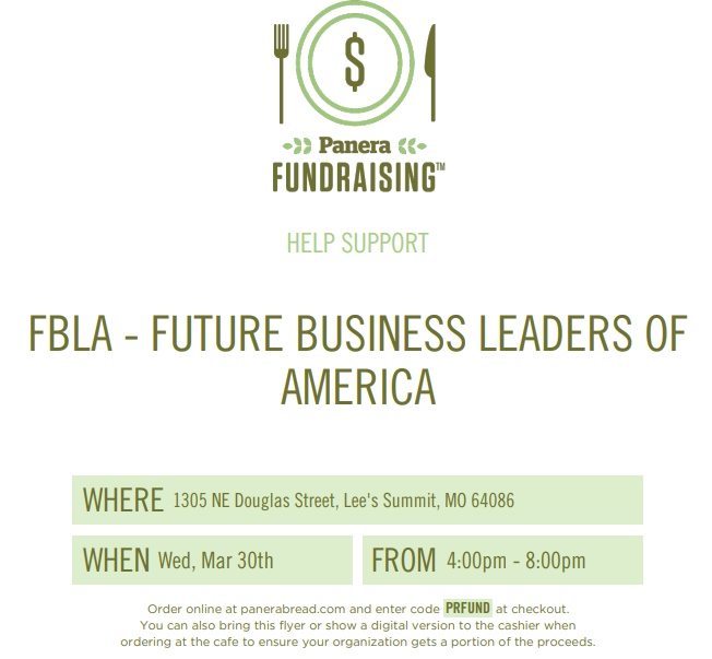 LSNCompSci's tweet photo. Come support your @LSNFBLA members tonight @panerabread in LS on Douglas from 4pm - 8pm. @LSNActivities @lsnbroncos #FutureBusinessLeaders #MOSLC22 https://t.co/dIkrnrfsTu