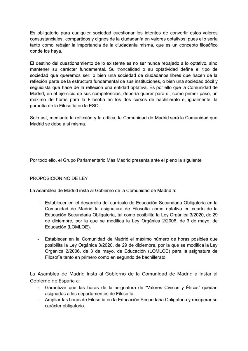 La filosofía define el tipo de sociedad que queremos ser. 

✅ Registramos una iniciativa para que en Madrid se enseñe. Toca que Ayuso, que dice defenderla, lo haga y acepte la propuesta.