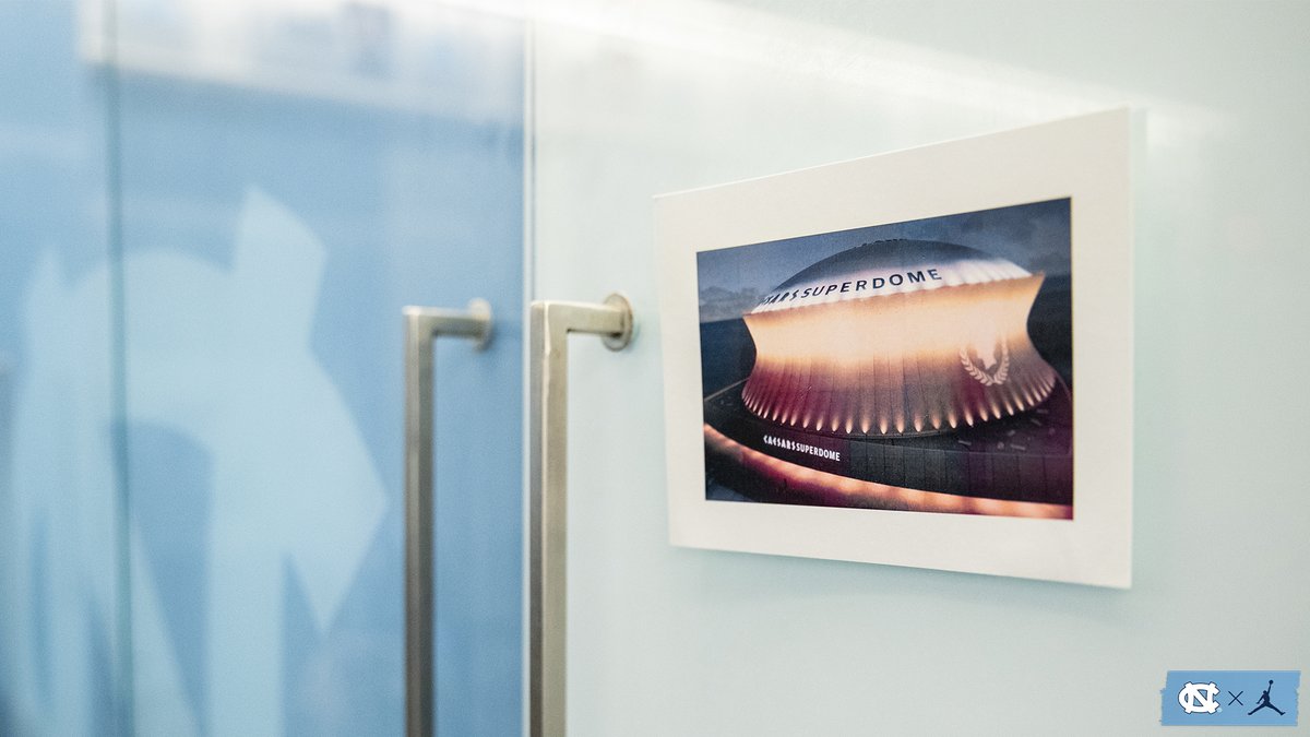 UNC_Basketball's tweet photo. Had our eyes on the Superdome since September 28, 2021 🏟️

Coach Davis put this picture in our guys' lockers the first day of practice, just as Coach Smith did when Hubert played 🙌 https://t.co/AViVusFBuj