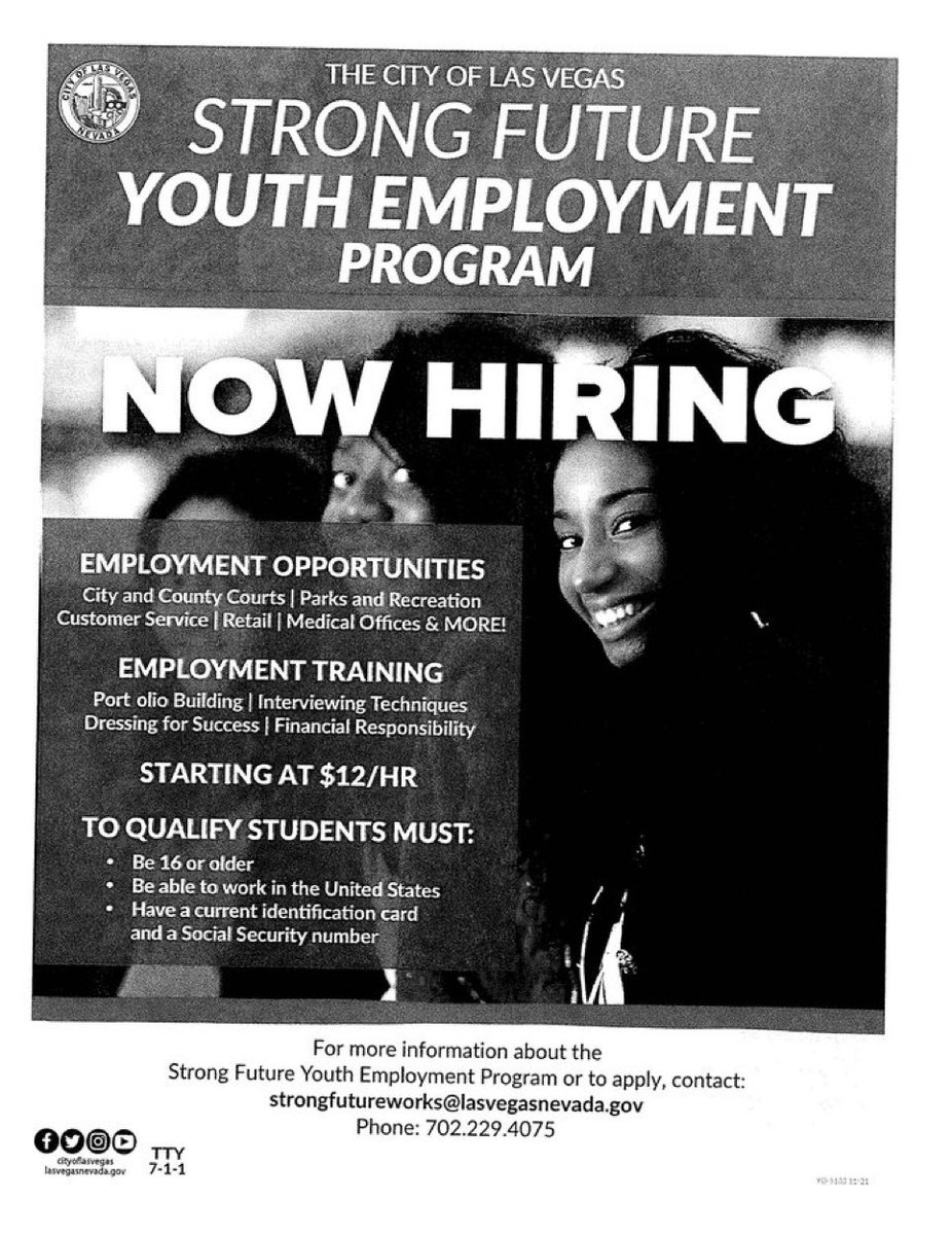 Summer Job Opportunities for youth! <a href="/CityOfLasVegas/">City of Las Vegas</a> <a href="/CcsdStudents/">ccsd students</a> <a href="/ClarkCountySch/">CCSD</a> <a href="/cruzjaime_lv/">Jaime Cruz</a> <a href="/BustamanteAdams/">Irene Bustamante Adams</a>