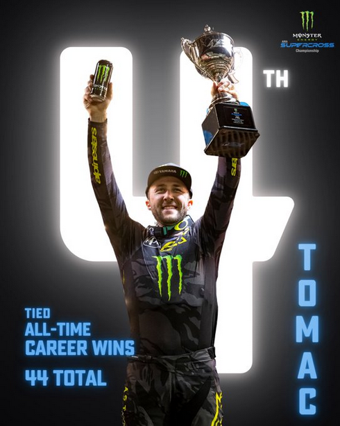 .@EliTomac
 is now tied with Chad Reed for fourth all time in the record books 👀 

#SupercrossLIVE