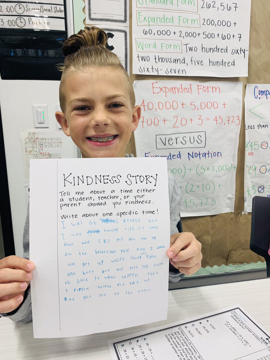 LearnWithMrsO's tweet photo. My kindness story: I was at recess and running with my head down. I hit my arm and leg on the basketball pole…7 people helped me get up and get to the nurse! #CardinalKindness #WWEmpowers #MelissaSchools https://t.co/iML32KmZ2y